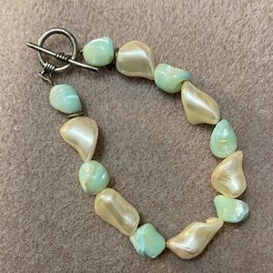 Handmade white and green/turquoise stone bracelet